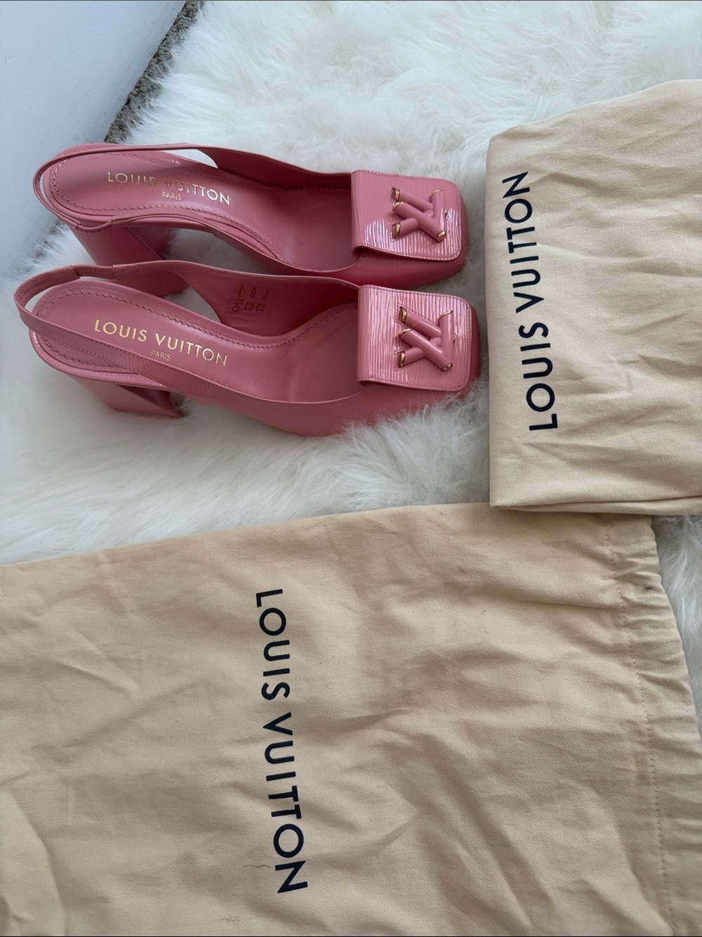 Louis Vuitton Rose Pink Epi Leather Slingback Pumps with Gold LV Buckle